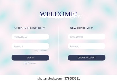 Login and Registration form, web design template. UI elements for web design. Promotional website, business card site, online store, online catalog, blog.