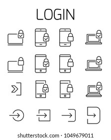 Juego de iconos vectoriales relacionados con el inicio de sesión. Signo bien diseñado en estilo de línea delgada con trazo editable. Símbolos vectoriales aislados en un fondo blanco. Pictogramas simples.