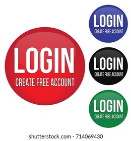 Login round website glossy buttons set on white background, vector illustration
