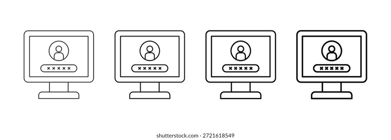 Vector de los iconos de la pantalla de Inicio de sesión fijado en diverso estilo de la línea del movimiento
