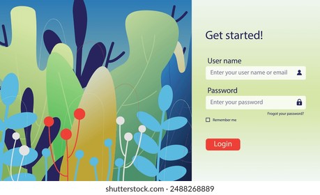 Diseño de Vector de la página de aterrizaje de pantalla de Inicio de sesión. Inicio de sesión ui ux diseño de tienda en línea, correo electrónico y Contraseña en diseño flourish