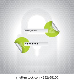 Login screen with padlock and hexagon background