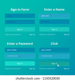 Login screen and Sign In form template for mobile app or website design. UI, UX, user interface and experience