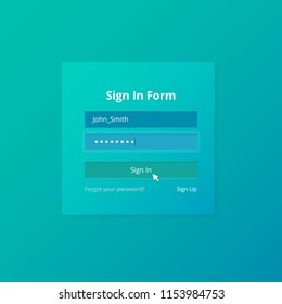 Login screen and Sign In form template for mobile app or website design. UI, UX, user interface and experience
