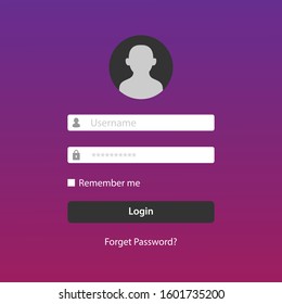 Login screen and Sign In form template for mobile app or website design. UI, UX, user interface kit, smartphone application design. Flat and minimal style