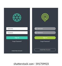 Login screen and Sign In form template for mobile app or website design. UI, UX, user interface kit, smartphone application design.