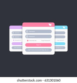 Login screen and Sign In form template for mobile app or website design. UI, UX, user interface kit. Flat and minimal style.