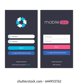 Login screen and Sign In form template for mobile app or website design. UI, UX, user interface kit, smartphone application design. Flat and minimal style