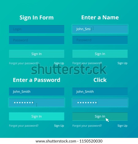 Login screen and Sign In form template for mobile app or website design. UI, UX, user interface and experience