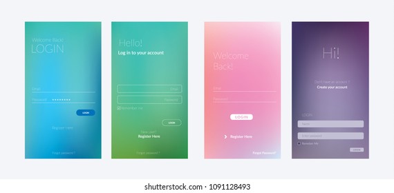 Login Screen Smartphone UI UX Gradient Background. Vector illustration