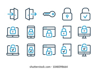 Login and Sign up related line icon set. Password and Access vector icons.