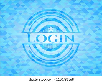 Login sky blue emblem with triangle mosaic background