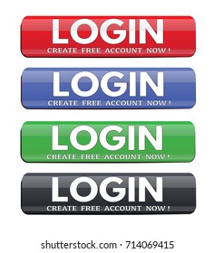 Login square website glossy buttons set on white background, vector illustration