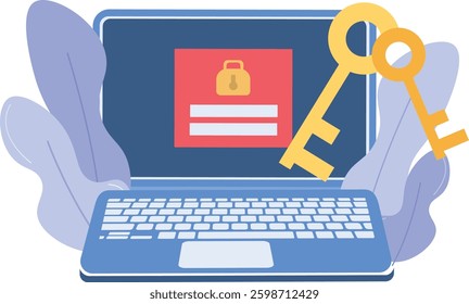 Login to the system web account on a laptop. Illustration of a locked system.