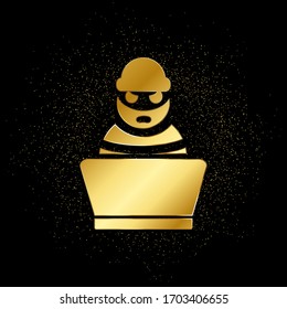 login thief, computer gold icon. Vector illustration of golden particle background.