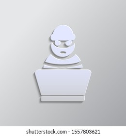 login thief, computer icon paper style. Grey color vector background