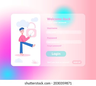 Concepto de diseño de UI UX de inicio de sesión e ilustración con grandes personas modernas, iconos de privacidad, entradas, formularios. Iniciar sesión en la interfaz de usuario del sitio web vector, registrar plantilla de formulario. Registro web en línea.