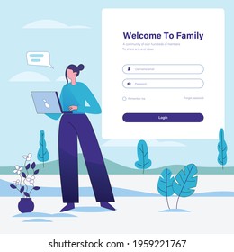 Login UI UX page design concept and illustration, Website Login UI UX page design, Landing page login screen page vector concept