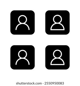 Icono de avatar de usuario de Inicio de sesión en cuadrado negro. Símbolo de signo de Cuenta de Perfil