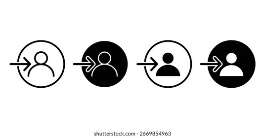 Login User Icon Set Black and White Circle Icons with Arrow Vector Design Illustration Collections