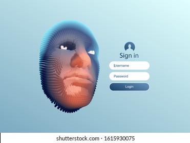 Login user interface. Modern screen design for mobile app and web design. Website element. Сyber security concept illustration. Artificial intelligence. Anonymous social masking. Vector.