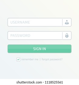 Login user interface. Sign in web element template window. Interface elements - username and password for web page, site or mobile applications. Vector illustration login access webpage. EPS 10.