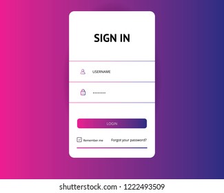 Login user interface. Sign in web element template window. For Website, Mobile, Computer, Application etc. Vector illustration. login template. Violet & pink & blue gradient. White webpage