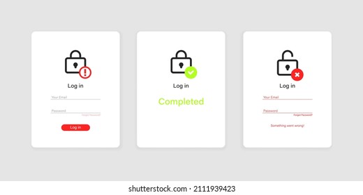 Login user verification form collection. Email and password authentication ui minimal element illustration.