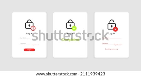Login user verification form collection. Email and password authentication ui minimal element illustration.