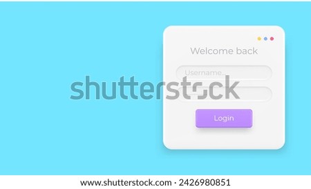 Login username password registration web menu banner with copy space 3d icon realistic vector illustration. Welcome back page user name information tab data identification personal profile window