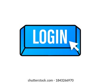 Login. Web banner. Arrow, cursor icon. Arrow vector icon. Hand click. Vector stock illustration.