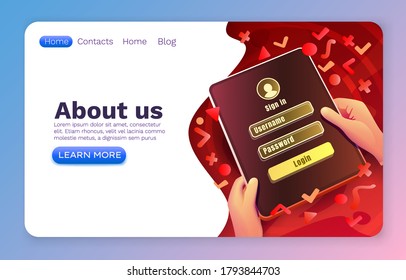 Login window app, sign in username password, web design. Vector illustration 
