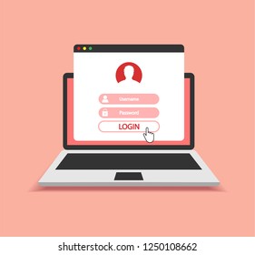 Login window on a laptop. Authorization in the system. Sign in.