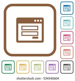 Login window simple icons in color rounded square frames on white background