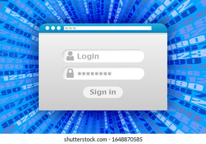 Login window to your account web protection blue of numbers in perspective