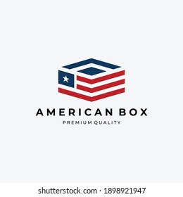 Logistic of American Country Logo Vector, Box of America Illustration Design, Shipping Concept by American Flag