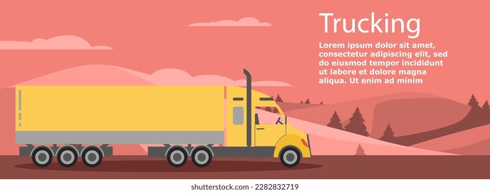 Logistic banner with truck. Import and export of goods. Transportation and international business. Advertising poster or banner for website. Cartoon flat vector illustration