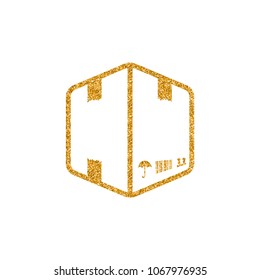 Logistic box icon in gold glitter texture. Sparkle luxury style vector illustration.