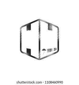 Logistic box icon in halftone style. Black and white monochrome vector illustration.