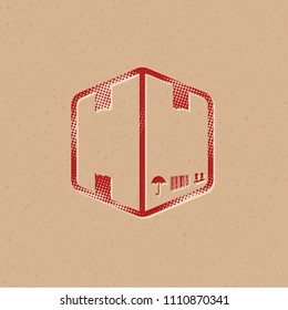 Logistic box icon in halftone style. Grunge background vector illustration.