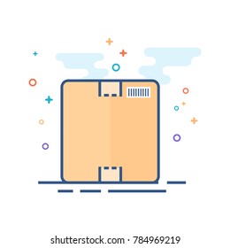Logistic box icon in outlined flat color style. Vector illustration.