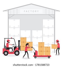 Logistic business feature a people is working in factory, warehouse. Some drive a forklift to manage the parcel