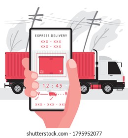 Logistic business feature a phone with delivery timeline and red truck