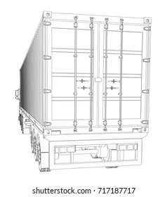 Logistic by Container truck. Vector rendering of 3d. Wire-frame style