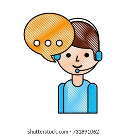 logistic call center operator with headset and speech bubble