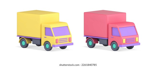 Logistic cargo automobile import export transportation courier delivery service 3d icon set realistic vector illustration. Commercial shipment heavy goods online shopping order postal company