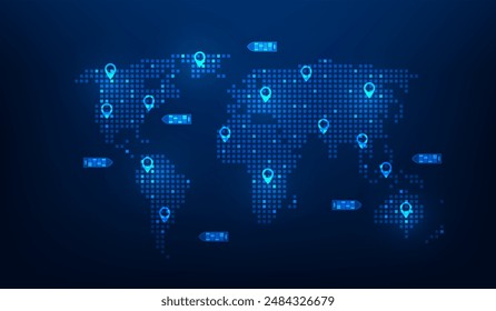 tecnología global de envío de carga logística en el mapa. exportación e importación de buques portacontenedores. cadena de suministro y entrega de puntos. diseño fantástico de alta tecnología de Ilustración vectorial.