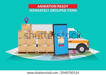 Logistic cargo truck for freight delivery service. For your transportation design. Animation ready and flat solid color vector illustration.