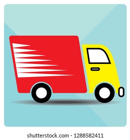 Logistic cars red yellow delivery service icon vector illustrator design isolated on blue background.