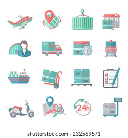 Logistic chain cargo shipping freight service icons flat set isolated vector illustration